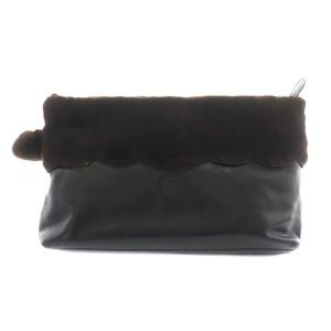 ポーチ クラッチバッグ パーティーバッグ ファー レザー 黒 ブラック