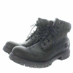 Timberland ROLL TOP VENTEC BLACK SM ショートブーツ レザー 切替 総柄 レースアップ 8.5M 26.5cm