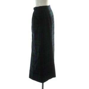 OLD ENGLAND ラップスカート ミモレ ロング チェック柄 ウール 36 S 紺 ネイビー 緑 グリーン