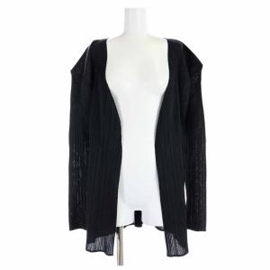 イッセイミヤケ カーディガン ミドル丈 プリーツ 長袖 大きいサイズ 4 XL 黒 ブラック