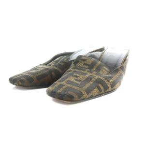 ズッカ柄 ミュール ヒール スクエアトゥ 35.5 22.5cm ベージュ