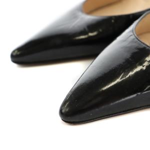 MANOLO BLAHNIK ストラップパンプス ミュール ポインテッドトゥ ピンヒール エナメル 34.5 21.5cm 黒 ブラック EC