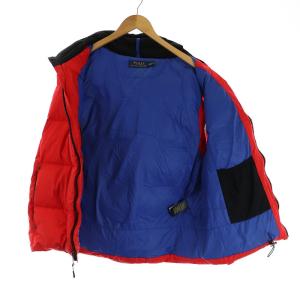 POLO RALPH LAUREN ダウンベスト ジップアップ ハイネック ビッグポニー ナイロン L 赤 レッド 青 ブルー 白 ホワイト EC