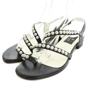 LANVIN コレクション COLLECTION トングサンダル チャンキーヒール ローヒール パール装飾 23cm 黒 ブラック 白 ホワイト