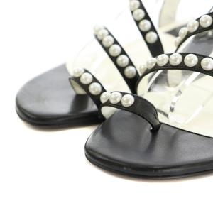 LANVIN コレクション COLLECTION トングサンダル チャンキーヒール ローヒール パール装飾 23cm 黒 ブラック 白 ホワイト