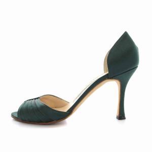 MANOLO BLAHNIK サンダル パンプス ピンヒール サテン 37 23.5cm 緑 グリーン