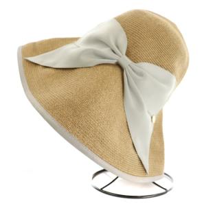 Athena New York リサコ Risako ペーパーハット 帽子 つば広 リボン 紙 ベージュ グレー OF