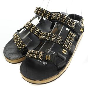 CHANEL G33800 スポーツサンダル ココマーク チェーン レザー 37C 黒