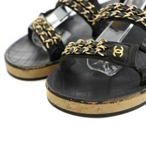 CHANEL G33800 スポーツサンダル ココマーク チェーン レザー 37C 黒