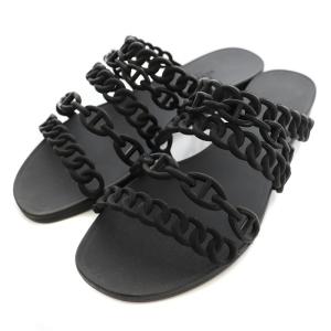 HERMES 18SS Rivage シェーヌダンクルストラップ ラバーサンダル フラット チェーン 37 黒