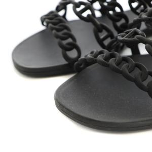 HERMES 18SS Rivage シェーヌダンクルストラップ ラバーサンダル フラット チェーン 37 黒