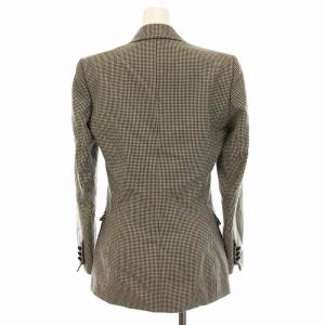 YVES SAINT LAURENT rive gauche テーラードジャケット 2B 千鳥格子 内側ロゴ刺繍 アウター カーキ 緑 白