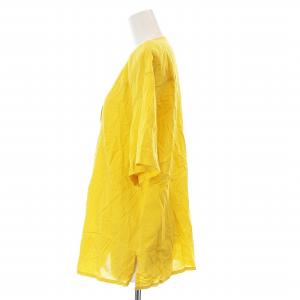 GIVENCHY GLAMOUR シャツ 半袖 肩パッド キーネック ロゴ刺繍 13 L 黄色 イエロー