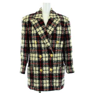 CELINE ヴィンテージ スーツ セットアップ ジャケット スカート チェック 金ロゴボタン 38 マルチカラー