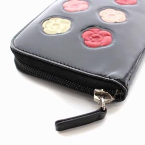 CHANEL カメリア メイクパレット ロングウォレット 長財布 ラウンドファスナー エナメル 12番台 ココマーク 黒 ブラック