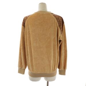 Christian Dior ヴィンテージ カットソー クルーネック プルオーバー 長袖 柄 ベロア M ベージュ 茶色 ブラウン GY06