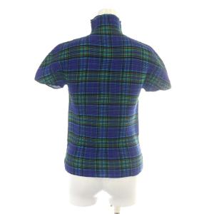 me ISSEY MIYAKE カットソー ハイネック チェック柄 半袖 青 ブルー 緑 グリーン