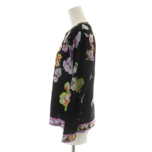 LEONARD FASHION カットソー 長袖 花柄 コットン M オレンジ 紫 パープル 黒 ブラック