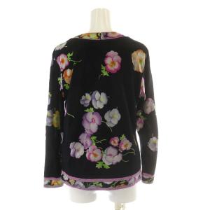 LEONARD FASHION カットソー 長袖 花柄 コットン M オレンジ 紫 パープル 黒 ブラック