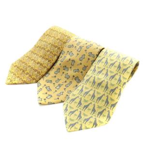 ネクタイ 3本セット ワイドタイ 紅葉柄 うさぎ柄 キリン柄 シルク 絹 オレンジ 黄 イエロー