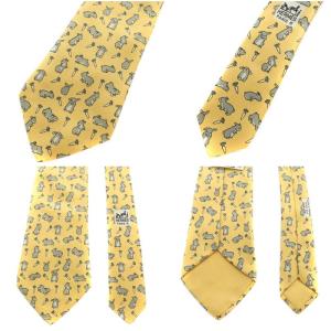 HERMES ネクタイ 3本セット ワイドタイ 紅葉柄 うさぎ柄 キリン柄 シルク 絹 オレンジ 黄 イエロー