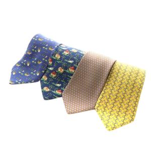 ネクタイ 4本セット ワイドタイ 総柄 うさぎ柄 シルク 絹 ベージュ 紺 ネイビー 黄 イエロー