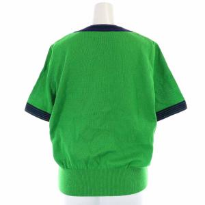 YVES SAINT LAURENT ニット カットソー スクエアネック カサンドラ 刺繍 ヴィンテージ 半袖 M 緑 グリーン