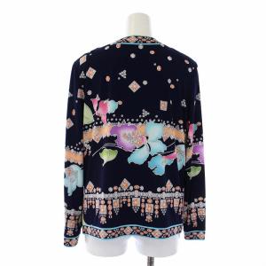 LEONARD FASHION アンサンブル ノーカラージャケット カットソー 総柄 花柄 宝石 L ネイビー