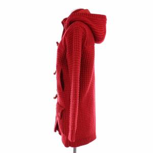 Bark ニットダッフルコート ロング ウール ハイネック スタンドカラー フード M 赤 レッド