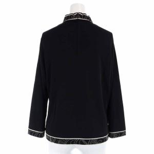 LEONARD FASHION カットソー モックネック 総柄 切替 七分袖 LL 黒 ブラック