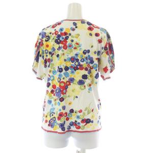 LEONARD カットソー プルオーバー 半袖 リボン 花柄 白 ホワイト マルチカラー