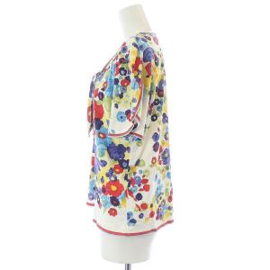 LEONARD カットソー プルオーバー 半袖 リボン 花柄 白 ホワイト マルチカラー