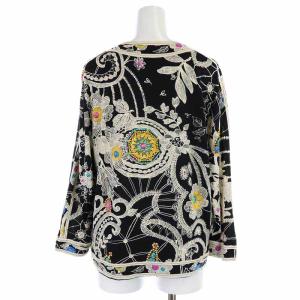 LEONARD FASHION カーディガン ウール シルク混 花柄 宝石柄 金ボタン 七分袖 L 黒 ブラック