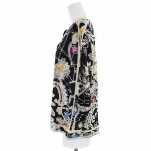 LEONARD FASHION カーディガン ウール シルク混 花柄 宝石柄 金ボタン 七分袖 L 黒 ブラック