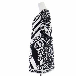 LEONARD FASHION カットソー リボン 花柄 バイカラー 半袖 LL 黒 ブラック 白 ホワイト