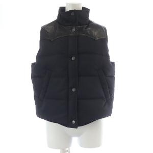 ダウンベスト ジップアップジャケット スタンドカラー ナイロン レザー 切替 9 M 黒 ブラック