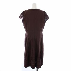 Leilian レース切替 ロングワンピース 半袖 13 XL 茶 ブラウン