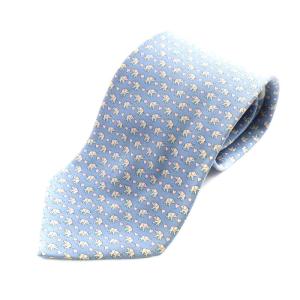 ワイドタイ ネクタイ 総柄 象柄 シルク 絹 水色 ライトブルー