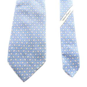 Salvatore Ferragamo ワイドタイ ネクタイ 総柄 象柄 シルク 絹 水色 ライトブルー
