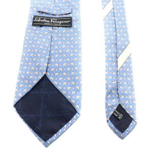 Salvatore Ferragamo ワイドタイ ネクタイ 総柄 象柄 シルク 絹 水色 ライトブルー