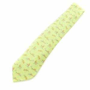 HERMES ネクタイ レギュラータイ アニマル柄 絹 シルク ライトグリーン
