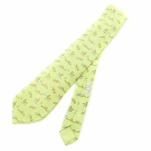 HERMES ネクタイ レギュラータイ アニマル柄 絹 シルク ライトグリーン