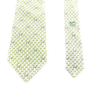 HERMES ワイドタイ ネクタイ シルク 絹 アニマル柄 カメ柄 ライトグリーン 黄 イエロー