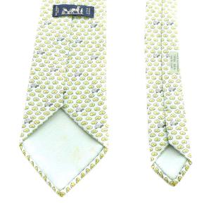 HERMES ワイドタイ ネクタイ シルク 絹 アニマル柄 カメ柄 ライトグリーン 黄 イエロー