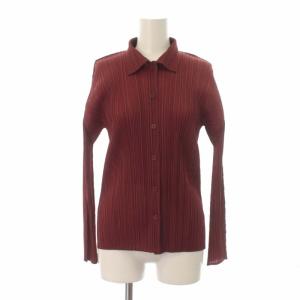 イッセイミヤケ ブラウス シャツ プリーツ ステンカラー 長袖 3 ボルドー