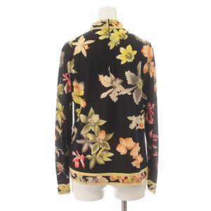 LEONARD ファッション FASHION カットソー ニット ハイネック プルオーバー ウール 花柄 長袖 L 黒 ブラック マルチカラー