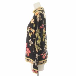LEONARD ファッション FASHION カットソー ニット ハイネック プルオーバー ウール 花柄 長袖 L 黒 ブラック マルチカラー