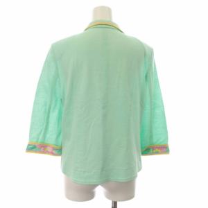 LEONARD ファッション FASHION ニットジャケット 麻 リネン 七分袖 L ミントグリーン マルチカラー