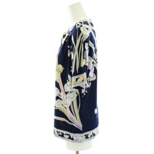 LEONARD fashion カットソー ブラウス 花柄 フラワープリント 肩パット入 半袖 L 紺 ネイビー 紫 パープル ベージュ
