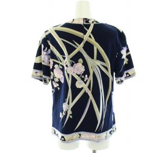 LEONARD fashion カットソー ブラウス 花柄 フラワープリント 肩パット入 半袖 L 紺 ネイビー 紫 パープル ベージュ